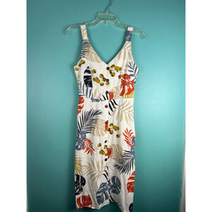 Monteau Los Angeles Women's XS Linen Blend Tropical Button Front Midi Dress